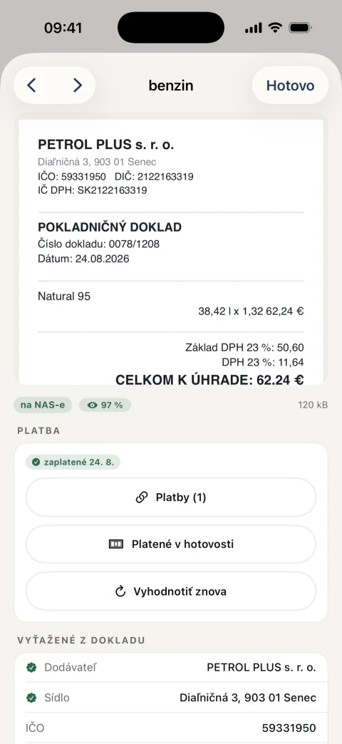 Detail dokladu s priradenou platbou z bankového výpisu